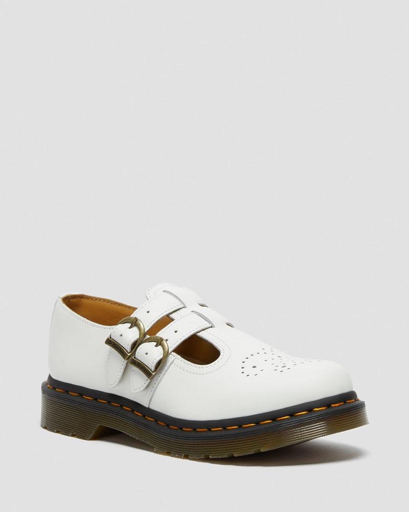 White Women\'s Dr Martens 8065 Smooth Leather Mary Jane Shoes | CA 333KOR